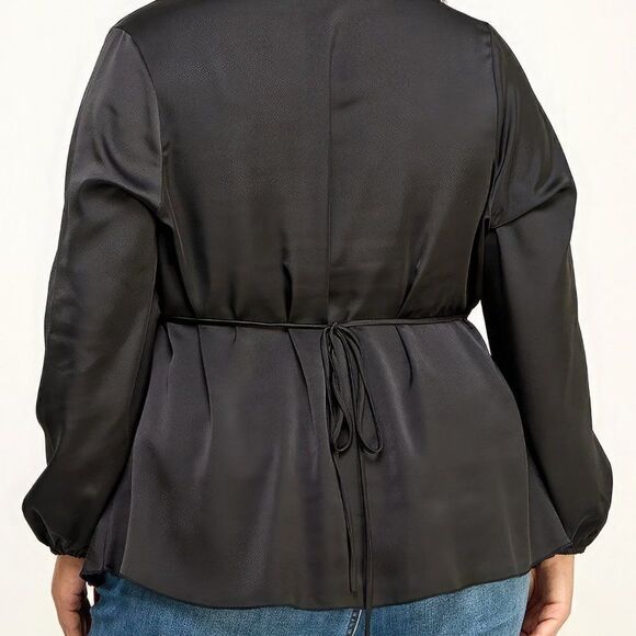 COPY - Plus Size Satin black babydoll blouse - Picture 2 of 4